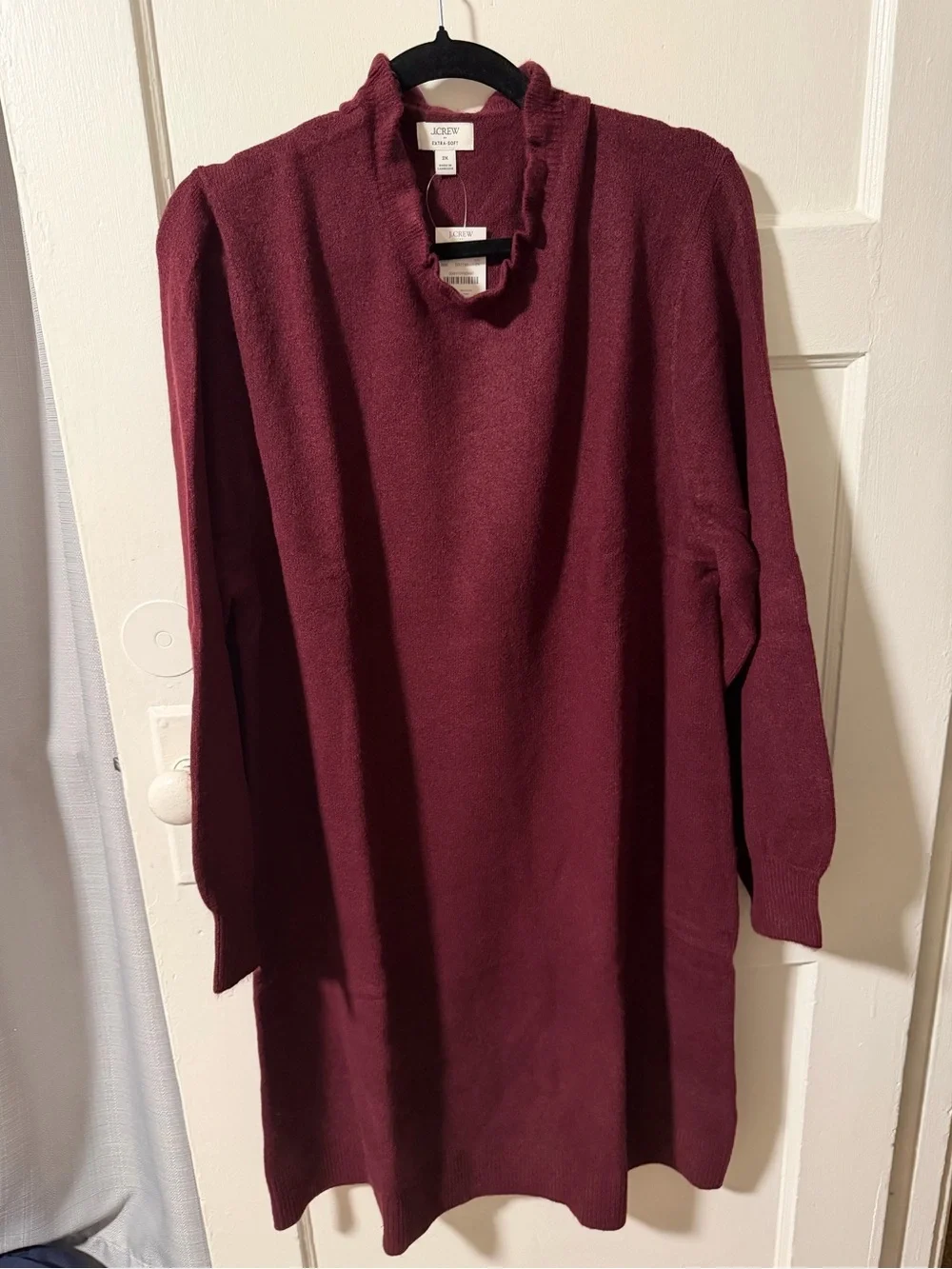 J.Crew Factory Ruffleneck Sweater Above Knee Dress Burgundy Berry Plus Size 2X